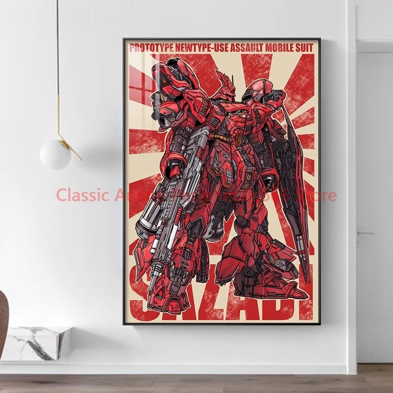 Bandai Gundam Hg - ภาพวาดแขวนกันดั้มย้อนยุคจิตรกรรมฝาผนังนักรบซาบีมือถือของขวัญวันเกิดห้องนอนโบราณภาพวาด hiasan kamar ด้วยมือ