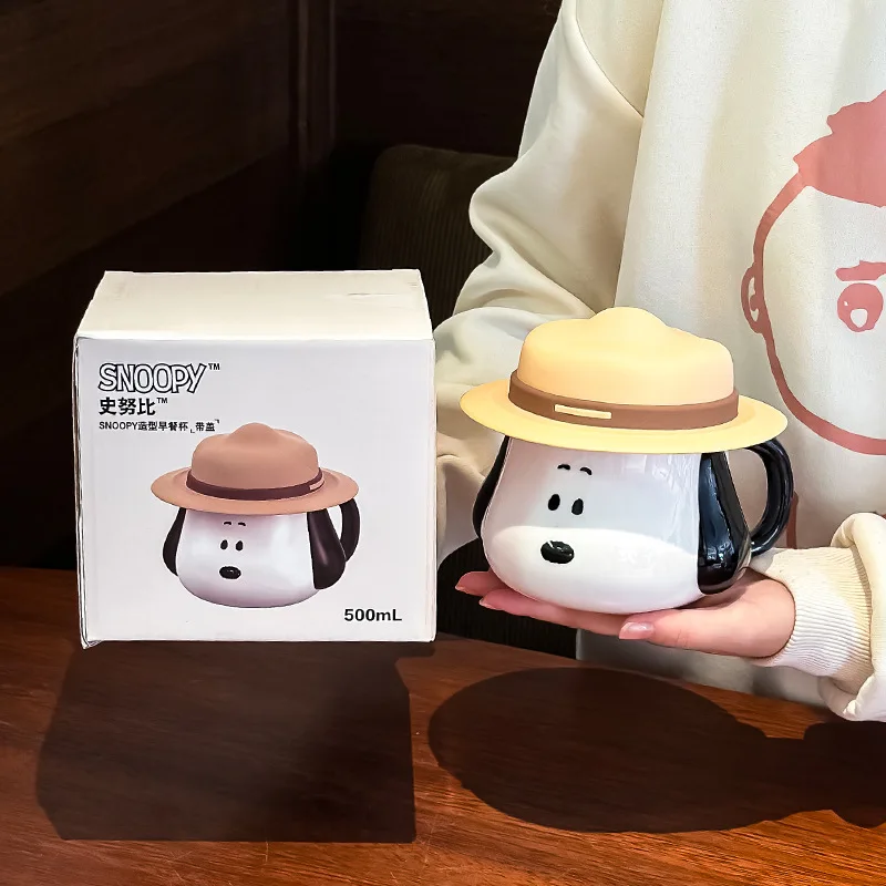 Anime Merchandise Ideas - แก้วเซรามิคลายหมวกฟางสนูปี้ พร้อมฝาและหูจับ แก้วกาแฟดีไซน์สวยงาม เหมาะสำหรับใช้ที่บ้าน ที่ทำงาน ของขวัญน่ารักสไตล์พีนัท